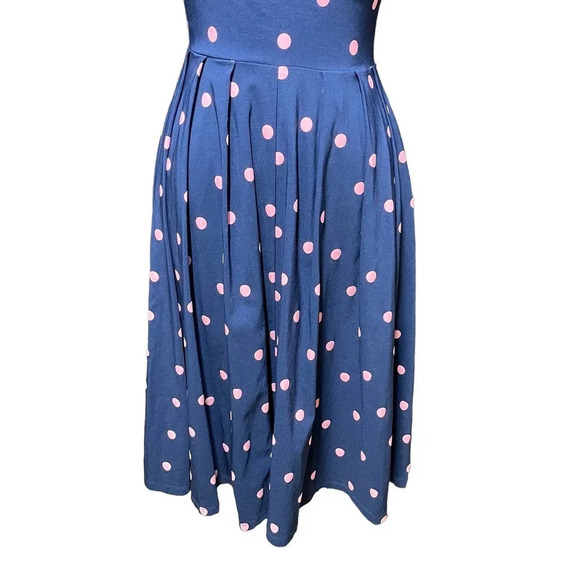 Unique Vintage Polka Dot Fit & Flare Dress Blue Pink Size Small - Picture 3 of 11